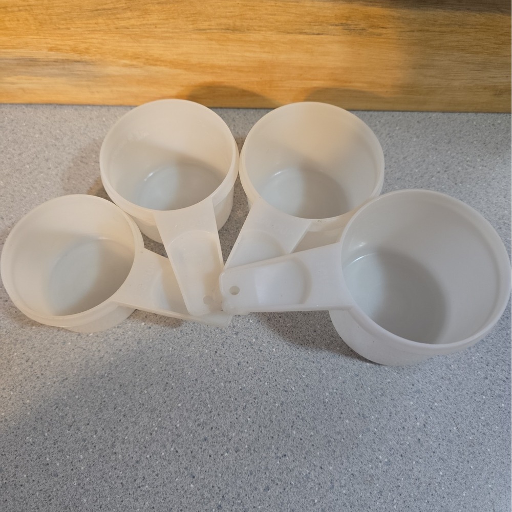 Vintage Tupperware measuring cups, Set of 4 Nesting Measuring Cups, clear/white